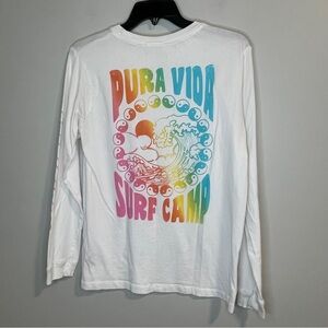 Pura Vida White Long Sleeve Tee with Multicolor Surf Graphic